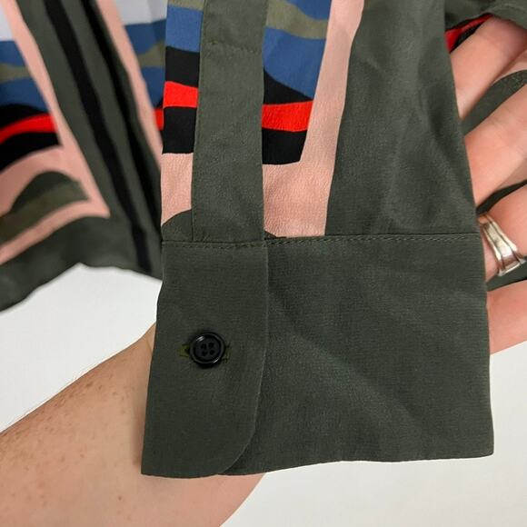 AKRIS Punto Mulberry Silk Multicolor Printed Silk Blouse Top Women Size 6 - Picture 9 of 12